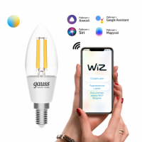 Лампа Gauss Smart Home Filament С35 4,5W 495lm 2000-6500К E14 изм.цвет.темп.+дим. LED 1/10/40 Лампа Gauss Smart Home Filament С35 4,5W 495lm 2000-6500К E14 изм.цвет.темп.+дим. LED 1/10/40