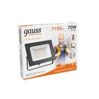 Прожектор Gauss Elementary 70W 7150lm 3000К 175-265V IP65 черный LED 1/10 Прожектор Gauss Elementary 70W 7150lm 3000К 175-265V IP65 черный LED 1/10