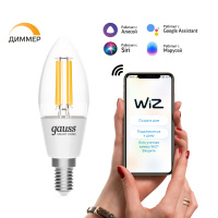 Лампа Gauss Smart Home Filament С35 4,5W 495lm 2700К E14 диммируемая LED 1/10/40 Лампа Gauss Smart Home Filament С35 4,5W 495lm 2700К E14 диммируемая LED 1/10/40