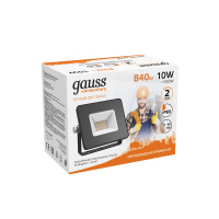 Прожектор Gauss Elementary 10W 840lm 3000К 200-240V IP65 черный LED 1/20 Прожектор Gauss Elementary 10W 840lm 3000К 200-240V IP65 черный LED 1/20