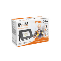 Прожектор Gauss Elementary 20W 1740lm 3000К 200-240V IP65 черный LED 1/20 Прожектор Gauss Elementary 20W 1740lm 3000К 200-240V IP65 черный LED 1/20