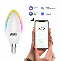 Лампа Gauss Smart Home С37 5W 470lm 2700-6500К Е14 RGBW+изм.цвет.темп.+диммирование LED 1/10/40 Лампа Gauss Smart Home С37 5W 470lm 2700-6500К Е14 RGBW+изм.цвет.темп.+диммирование LED 1/10/40