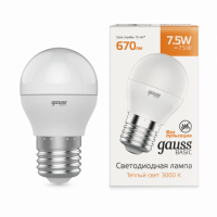 Лампа Gauss Basic Шар 7,5W 670lm 3000K E27 LED 1/10/100