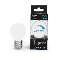 Лампа Gauss Шар 7W 590lm 6500К E27 диммируемая LED 1/10/100