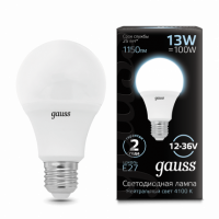 Лампа Gauss A60 AC12-36V 13W 1150lm 4100K E27 LED 1/10/100