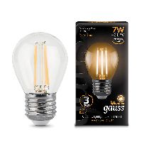 Лампа Gauss Filament Шар 7W 550lm 2700К Е27 LED 1/10/50 Лампа Gauss Filament Шар 7W 550lm 2700К Е27 LED 1/10/50