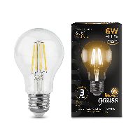 Лампа Gauss Filament А60 6W 600lm 2700К Е27 LED 1/10/40