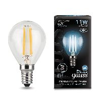Лампа Gauss Filament Шар 11W 750lm 4100К Е14 LED 1/10/50