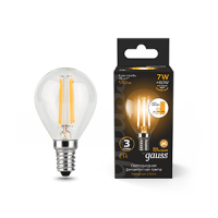 Лампа Gauss Filament Шар 7W 550lm 2700К Е14 шаг. диммирование LED 1/10/50