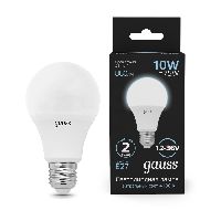 Лампа Gauss A60 AC12-36V 10W 860lm 4100K E27 LED 1/10/100