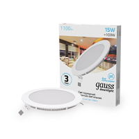 Светильник Gauss Slim круг 15W 1100lm 4000K 180-265V IP20 монтаж Ø155 170*22 LED 1/20