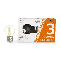 Лампа Gauss Basic Filament Шар 5,5W 510lm 2700К Е27 LED (3 лампы в упаковке) 1/20