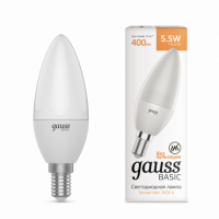 Лампа Gauss Basic Свеча 5.5W 410lm 3000K E14 LED 1/10/100