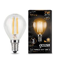 Лампа Gauss Filament Шар 7W 550lm 2700К Е14 LED 1/10/50 Лампа Gauss Filament Шар 7W 550lm 2700К Е14 LED 1/10/50
