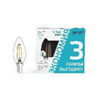 Лампа Gauss Basic Filament Свеча 5,5W 530lm 4100К Е14 LED (3 лампы в упаковке) 1/20