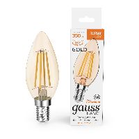 Лампа Gauss Basic Filament Свеча 3,8W 350lm 2400К Е14 golden LED 1/10/50