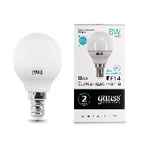 Лампа Gauss Elementary Шар 8W 540lm 4100K Е14 LED 1/10/100