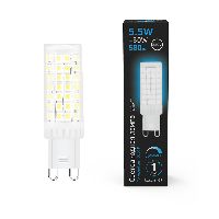 Лампа Gauss G9 AC185-265V 5,5W 580lm 6500K керамика диммируемая LED 1/10/200