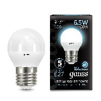 Лампа Gauss Шар 6.5W 550lm 4100K E27 LED 1/10/100