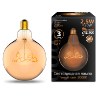 Лампа Gauss Filament G125 2,5W 200lm 2000К Е27 golden 2020 LED 1/20