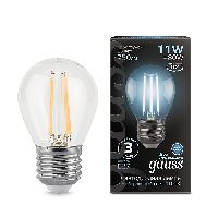 Лампа Gauss Filament Шар 11W 830lm 4100К Е27 LED 1/10/50