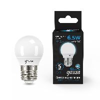 Лампа Gauss Шар 6.5W 550lm 6500K E27 LED 1/10/100