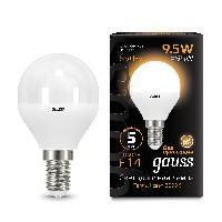 Лампа Gauss Шар 9.5W 890lm 3000K E14 LED 1/10/100
