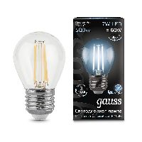 Лампа Gauss Filament Шар 7W 580lm 4100К Е27 LED 1/10/50 Лампа Gauss Filament Шар 7W 580lm 4100К Е27 LED 1/10/50