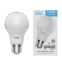Лампа Gauss Basic A60 11,5W 1090lm 4100K E27 LED 1/10/50