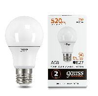 Лампа Gauss Elementary A60 7W 520lm 3000K E27 LED 1/10/50
