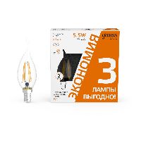 Лампа Gauss Basic Filament Свеча на ветру 5,5W 510lm 2700К Е14 LED (3 лампы в упаковке) 1/20