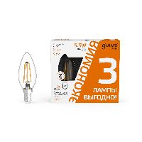 Лампа Gauss Basic Filament Свеча 5,5W 510lm 2700К Е14 LED (3 лампы в упаковке) 1/20