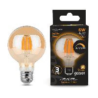Лампа Gauss Filament G95 6W 620lm 2400К Е27 golden диммируемая LED 1/20