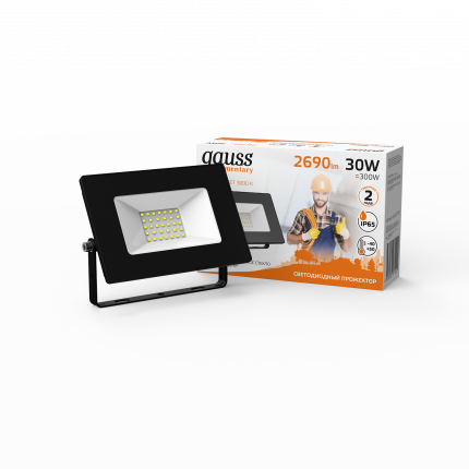 Прожектор Gauss Elementary 30W 2690lm 3000К 200-240V IP65 черный LED 1/10 Прожектор Gauss Elementary 30W 2690lm 3000К 200-240V IP65 черный LED 1/10