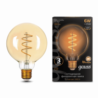 Лампа Gauss Filament G95 6W 360lm 2400К Е27 golden flexible LED 1/20