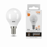 Лампа Gauss Elementary Шар 12W 880lm 3000K Е14 LED 1/10/100