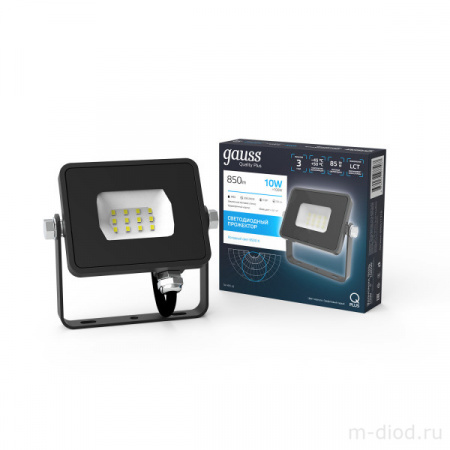 Прожектор Gauss Qplus 10W 850lm 6500K 200-240V IP65 графитовый LED 1/20