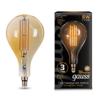 Лампа Gauss Filament А160 8W 780lm 2400К Е27 golden straight LED 1/6 Лампа Gauss Filament А160 8W 780lm 2400К Е27 golden straight LED 1/6