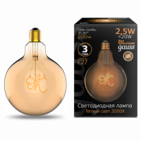 Лампа Gauss Filament G125 2,5W 200lm 2000К Е27 golden OK LED 1/20