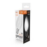 Лампа Gauss Basic Filament Свеча 4,5W 380lm 2700К Е14 milky LED 1/10/50