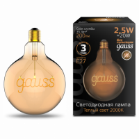 Лампа Gauss Filament G125 2,5W 200lm 2000К Е27 golden GAUSS LED 1/20