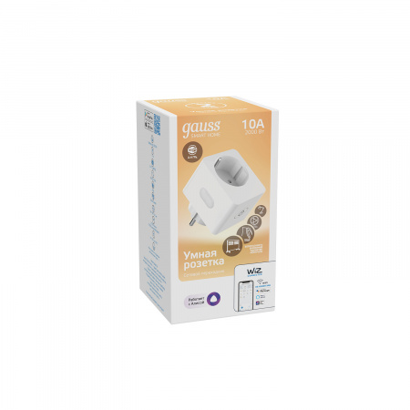 Сетевой переходник (Умная розетка) Gauss Smart Home 2300W 207-253V 10А IP20 c заземлением 1/6