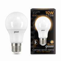 Лампа Gauss A60 10W 880lm 3000K E27 LED 1/10/50