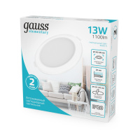 Светильник Gauss Elementary Downlight круг 13W 1100m 4000K 170-260V IP20 145*26 белый LED 1/60