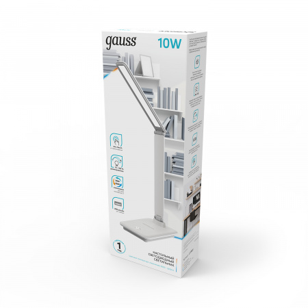 Светильник настольный Gauss модель GTL202 10W 550lm 3000-6000K 170-265V белый диммируемый USB LED 1/8/32