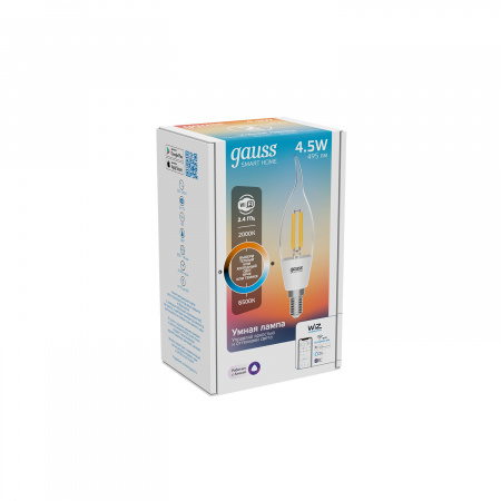 Лампа Gauss Smart Home Filament СF35 4,5W 495lm 2000-6500К E14 изм.цвет.темп.+дим. LED 1/10/40