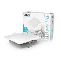 Светильник Gauss Elementary Downlight квадрат 5,5W 460lm 4000K 170-260V IP20 95*26 белый LED 1/100