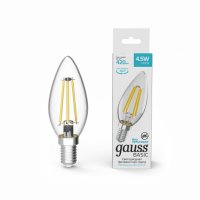Лампа Gauss Basic Filament Свеча 4,5W 420lm 4100К Е14 LED 1/10/50