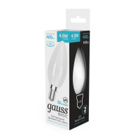 Лампа Gauss Basic Filament Свеча 4,5W 400lm 4100К Е14 milky LED 1/10/50