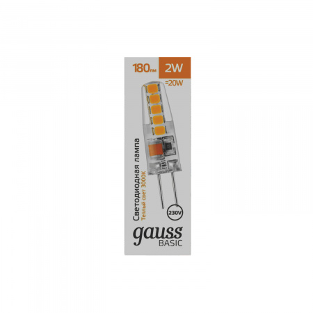 Лампа Gauss Basic G4 AC220-240V 2W 180lm 3000K силикон LED 1/20/200